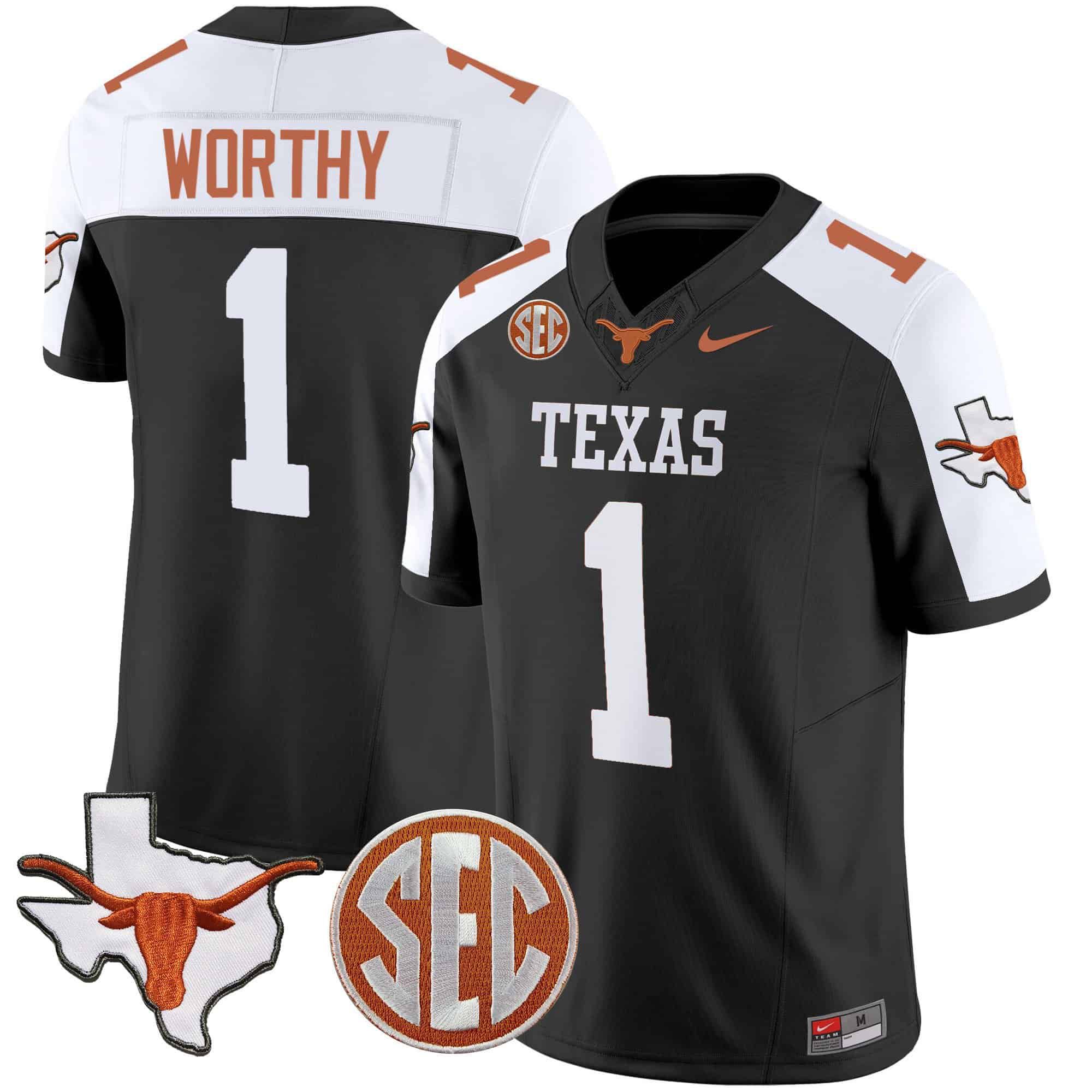 Men Texas Longhorns #1 Worthy Black 2024 Nike State Map & SEC Patch Vapor NCAA Jersey->indianapolis colts->NFL Jersey